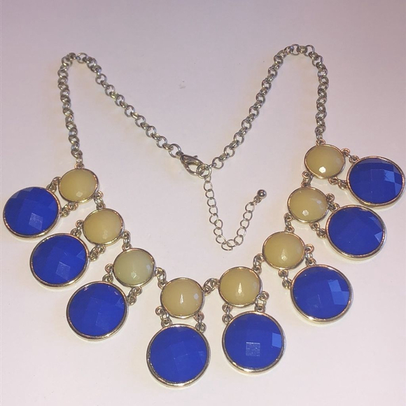 Gold Tone & Royal Blue Chunky Retro Boho Statement Necklace - Picture 1 of 6